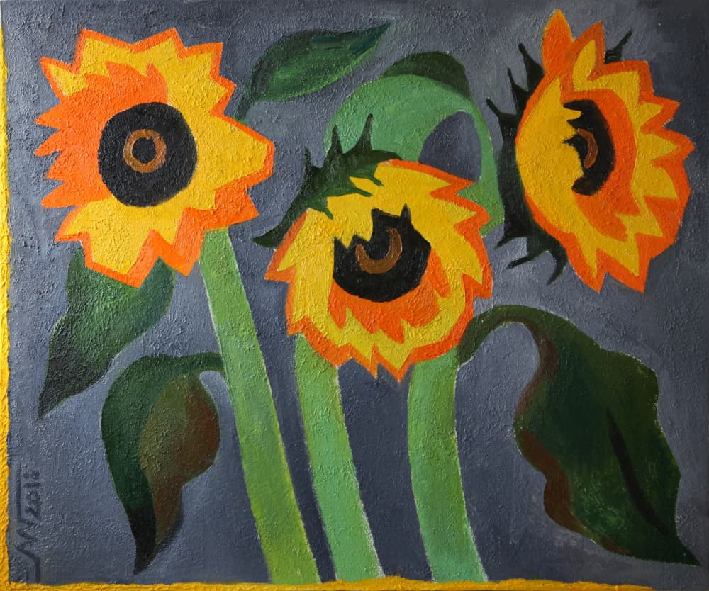 Three Rustic Sunflowers by Marina Gorkaeva — canvas wall art