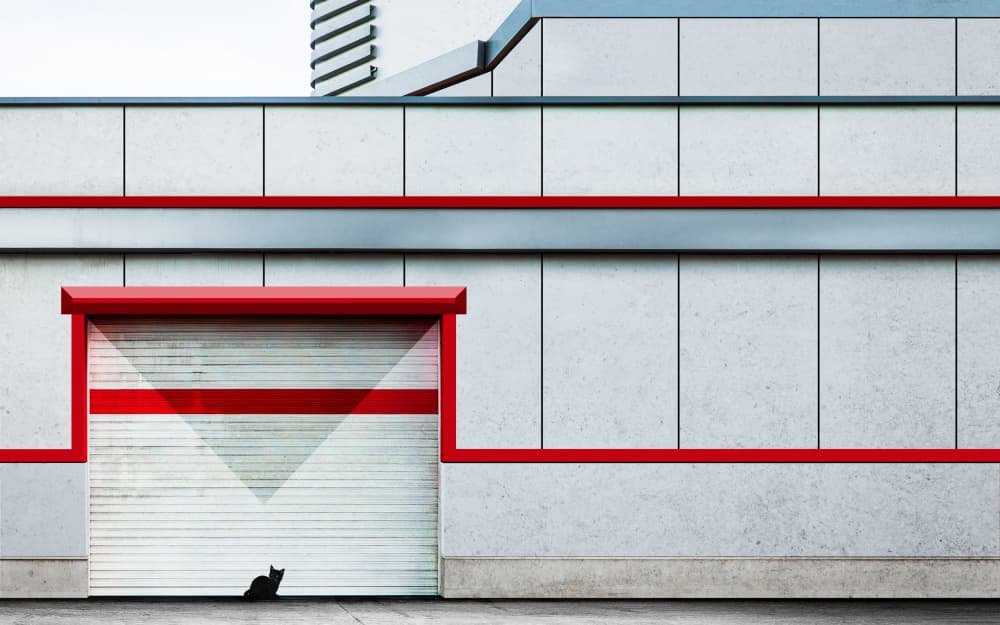 Black Cat Red Garage by Arastoo Qadermazi — canvas wall art
