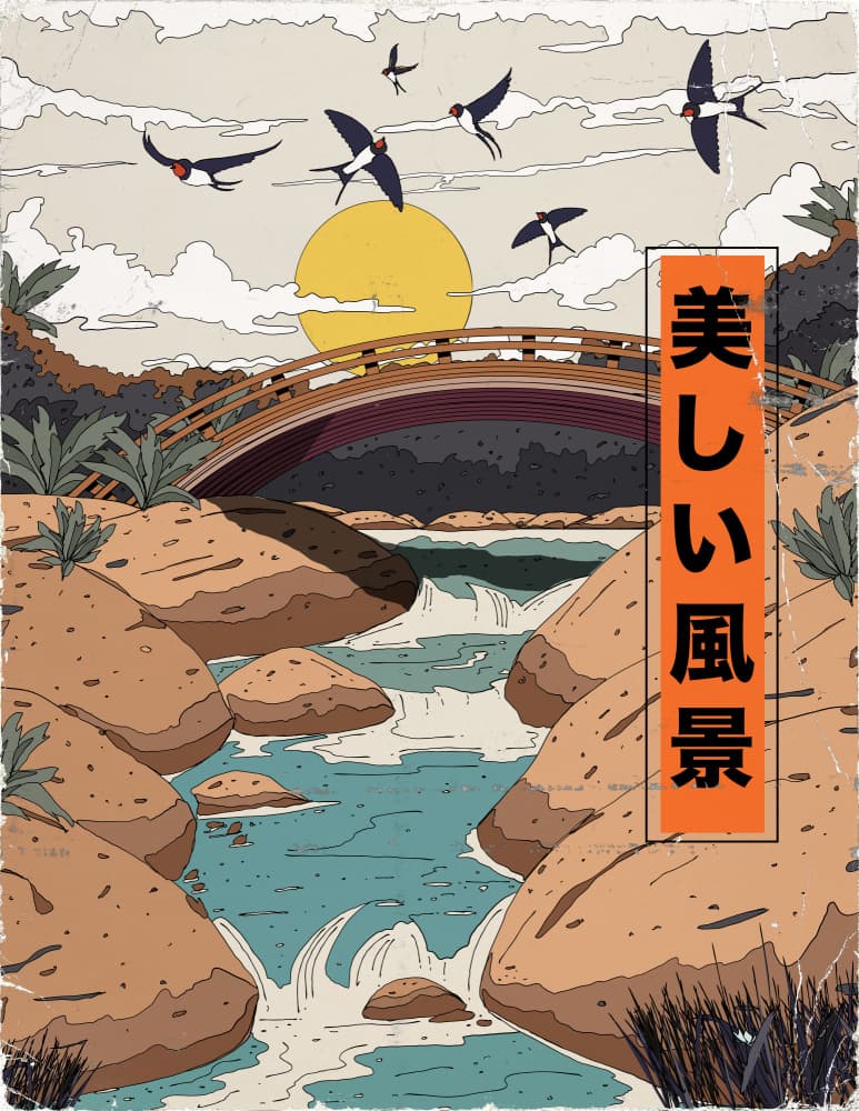 Japanese River Swallows by Nicholas — canvas wall art