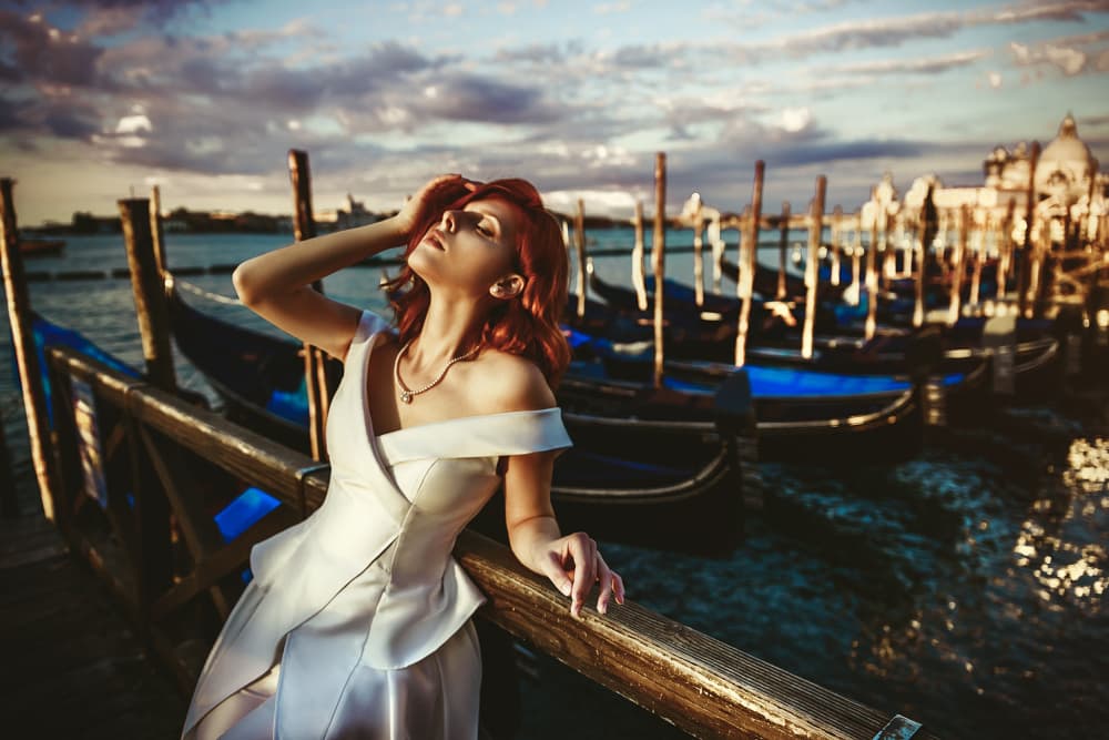 Elegant Woman Venetian Sunset by Ruslan Bolgov — canvas wall art