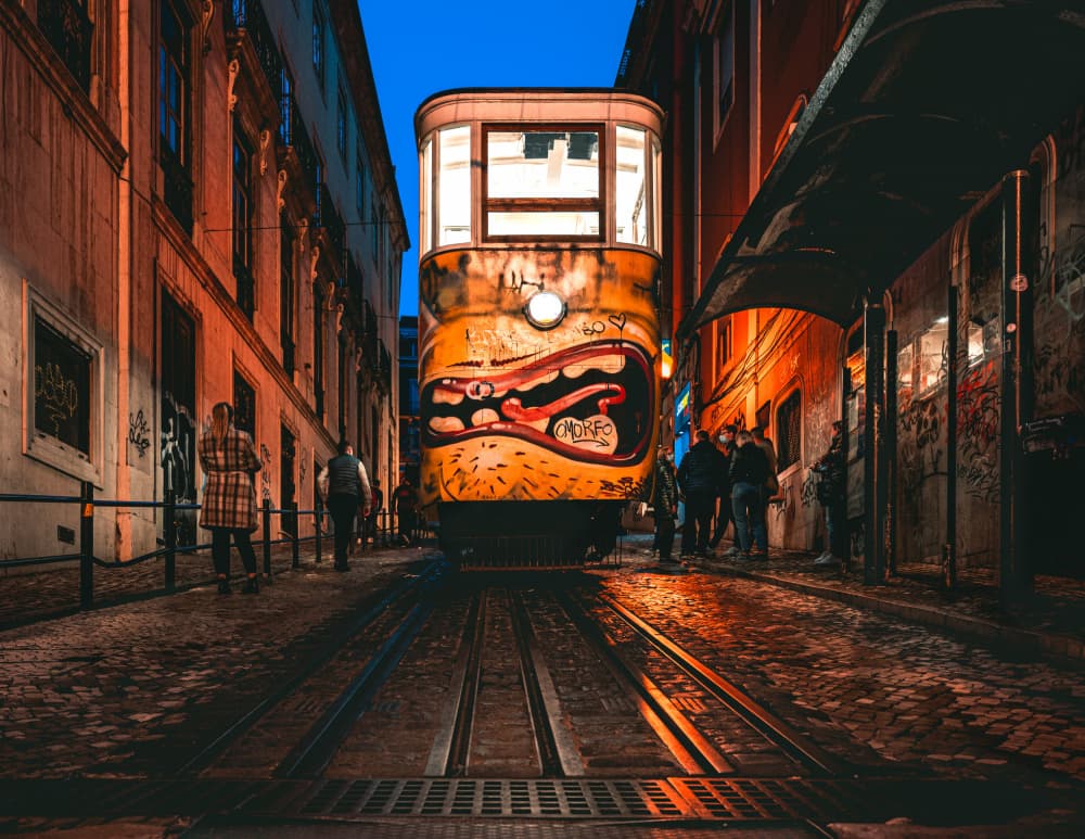 Yellow Tram Night Street by Ahmed Alblowi — canvas wall art