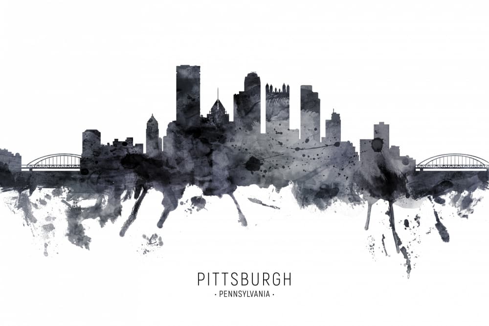 Pittsburgh Watercolor Skyline by Michael Tompsett — canvas wall art