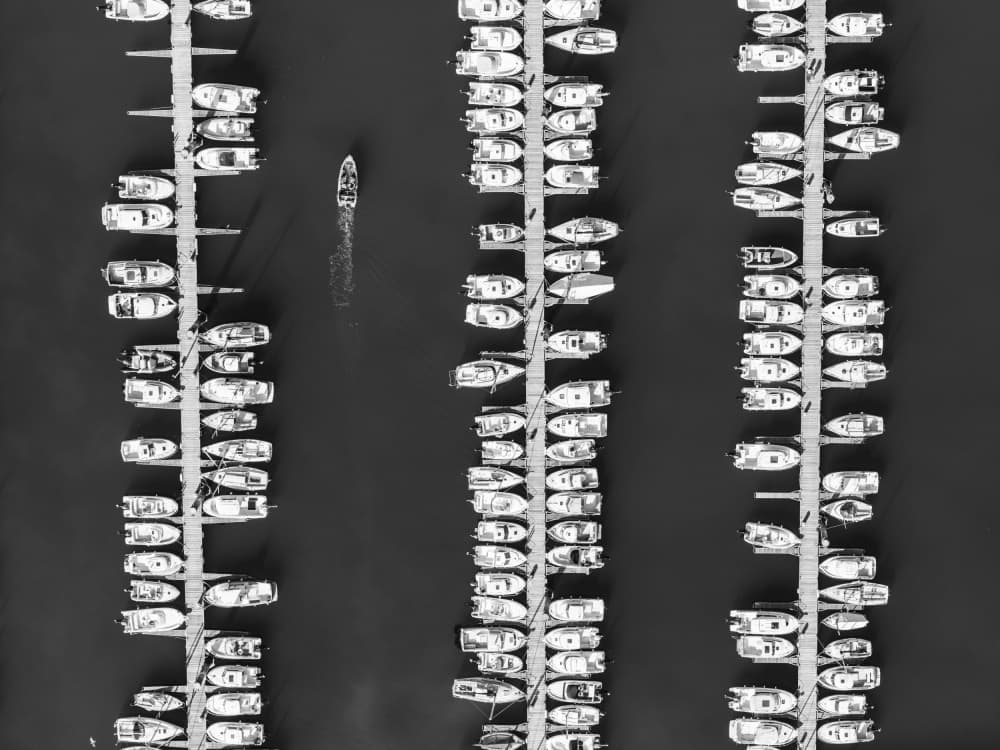Overhead Marina Departure by Robert Bolton — canvas wall art