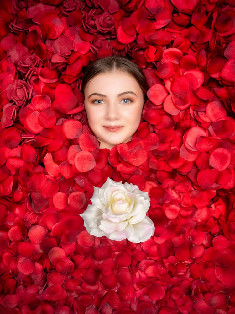 Woman In Red Petals by Lee Kershaw — canvas wall art