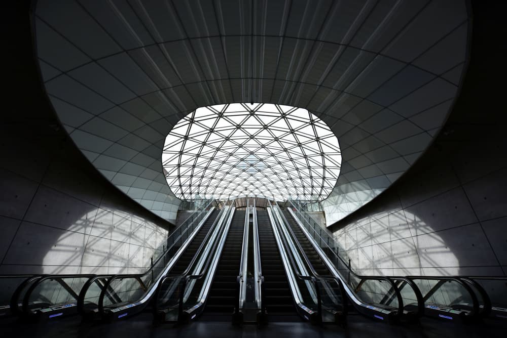Light Filled Escalators by Jorge Pimenta — canvas wall art