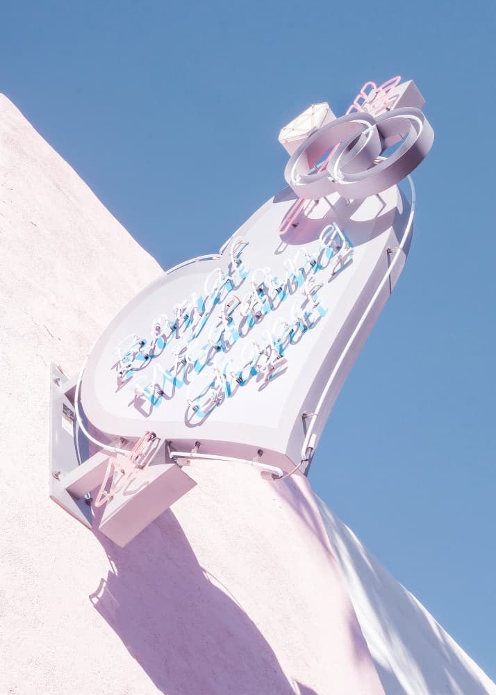 Pink Wedding Chapel Sign by Pictufy Studio III — canvas wall art