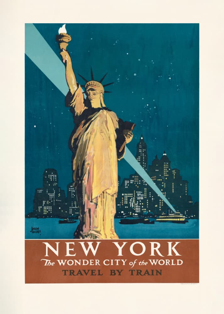 New York, the Wonder City of the World Travel By Train (1927) Poster By Adolph Treidler by Vintage Travel Poster — canvas wall art