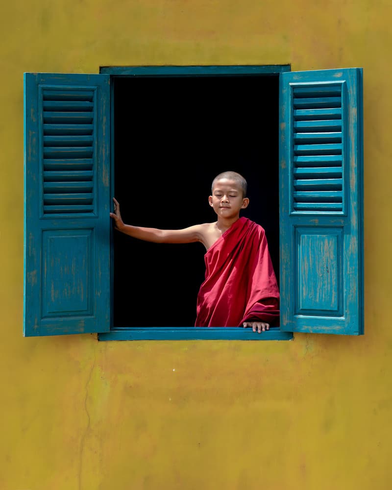 Serene Monk at Window by Fira Mikael — canvas wall art