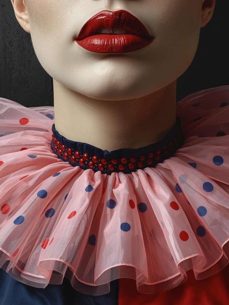 Red Lips Ruffle Collar by Ohkimiko — canvas wall art