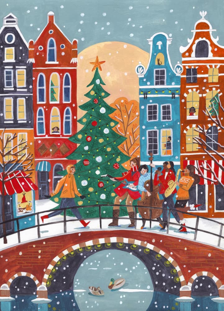 Snowfall in Amsterdam Christmas by Caroline Bonne Müller — canvas wall art