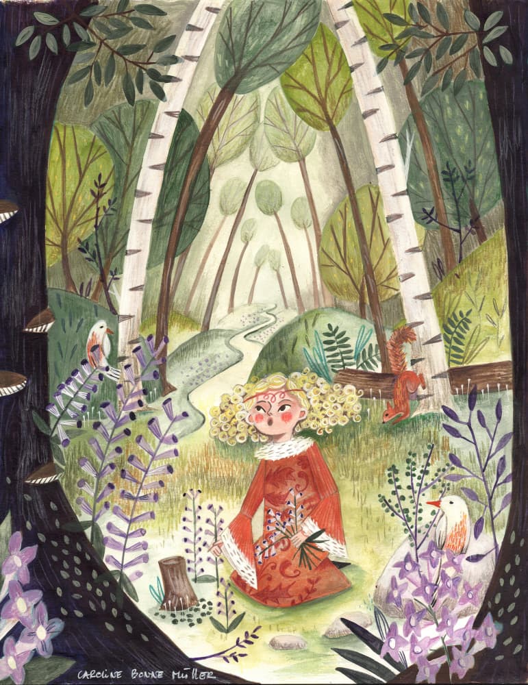 Princess in the forest with flowers by Caroline Bonne Müller — canvas wall art