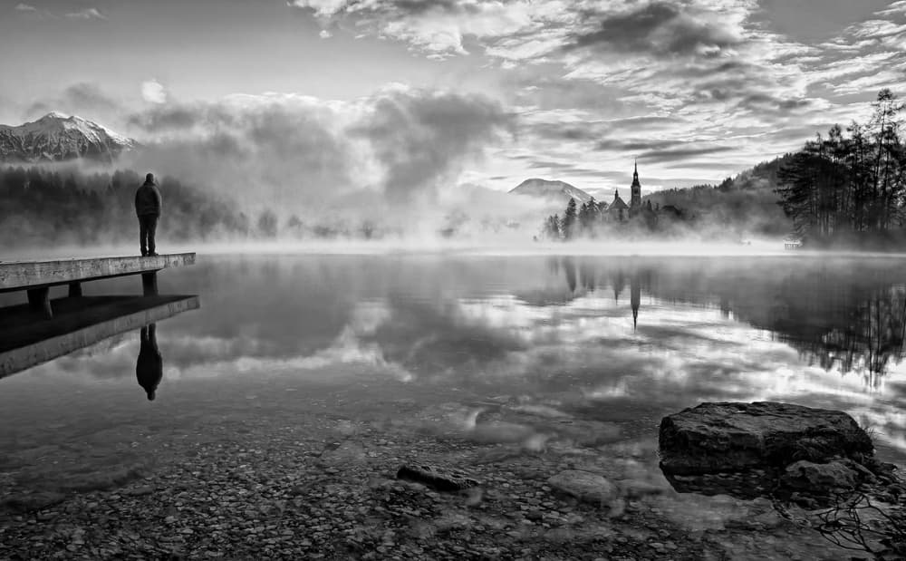 Misty Lake Reflections by Ales Komovec — canvas wall art