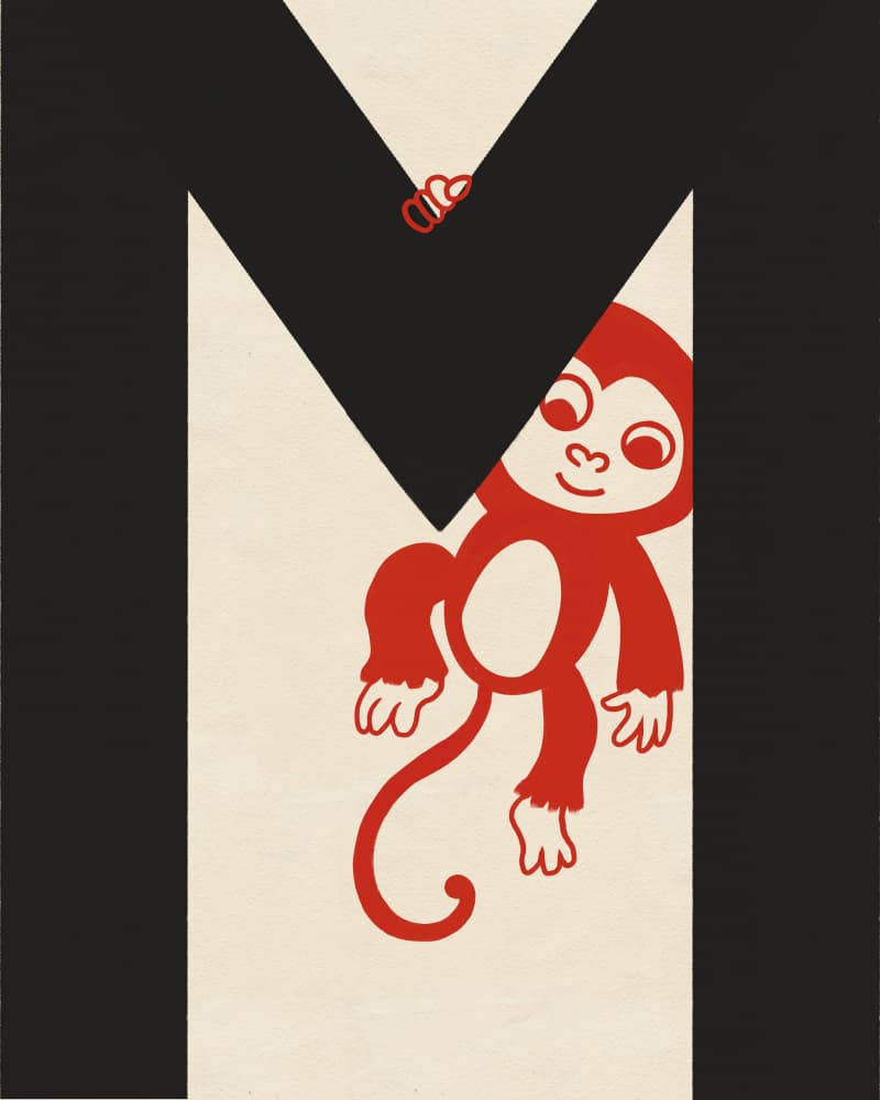 Playful Monkey Letter M by Deepthi s — canvas wall art
