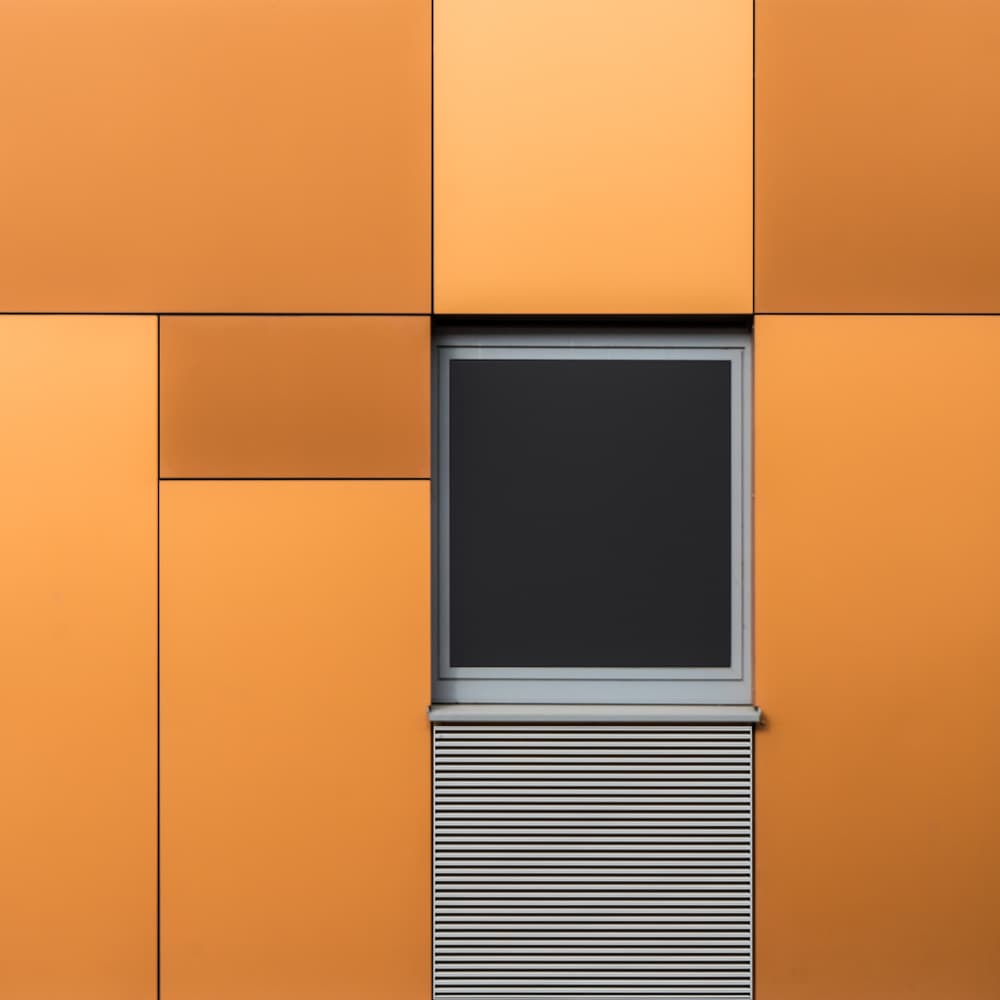 Geometric Orange Window by Luc Vangindertael (laGrange) — canvas wall art