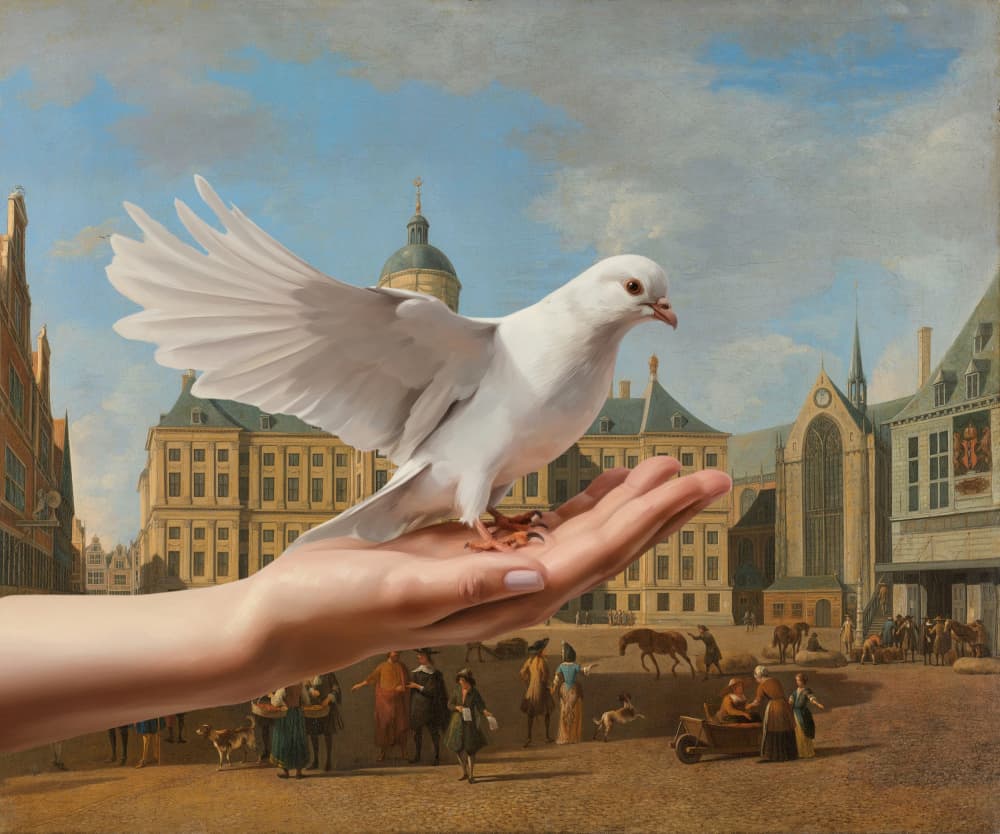 White Dove City Square by Marja van den Hurk — canvas wall art