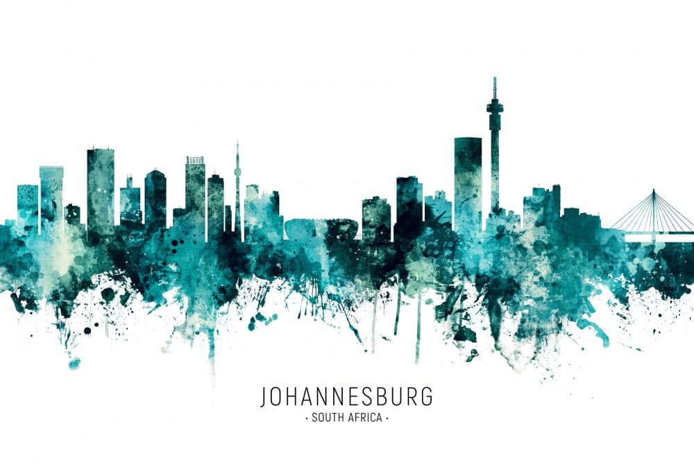 Teal Johannesburg Skyline by Michael Tompsett — canvas wall art