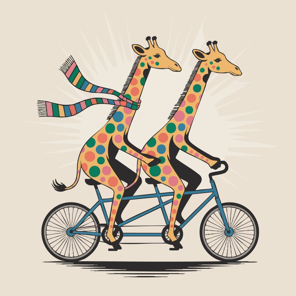Happy Giraffes Tandem Ride by Andreas Magnusson — canvas wall art