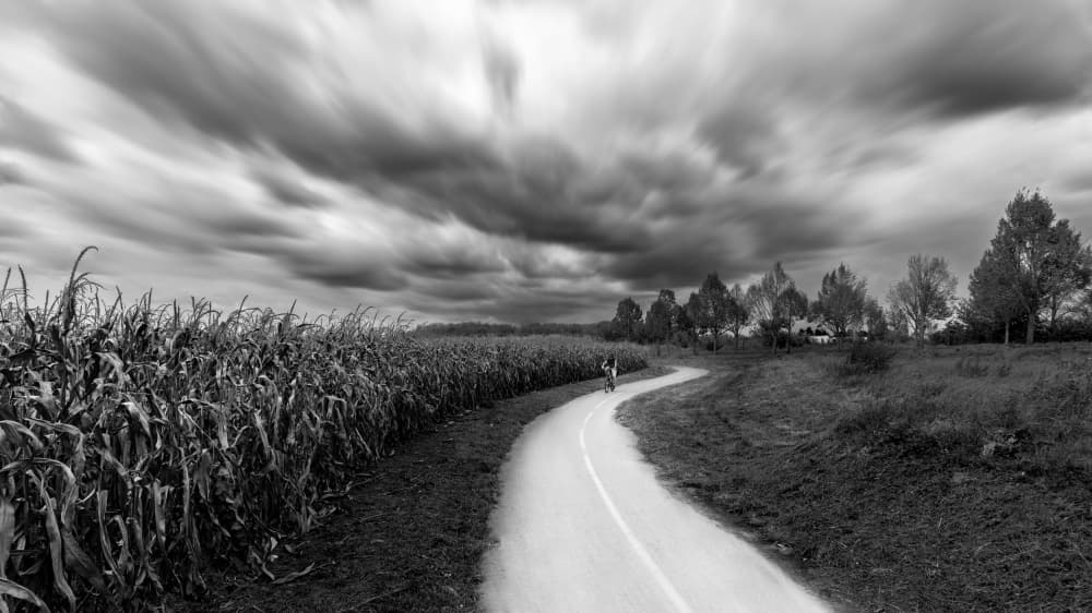 Winding Road Under Dark Clouds by Xun LI — canvas wall art