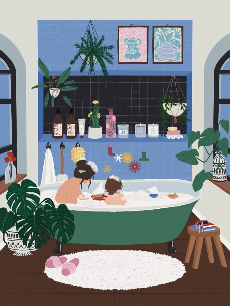 Cozy Bathroom Bathtime by Ceyda Alasar — canvas wall art