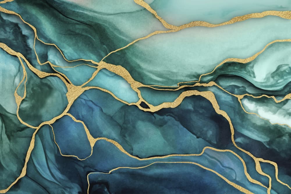 Elegant Teal Gold Marble by Andrea Haase — canvas wall art