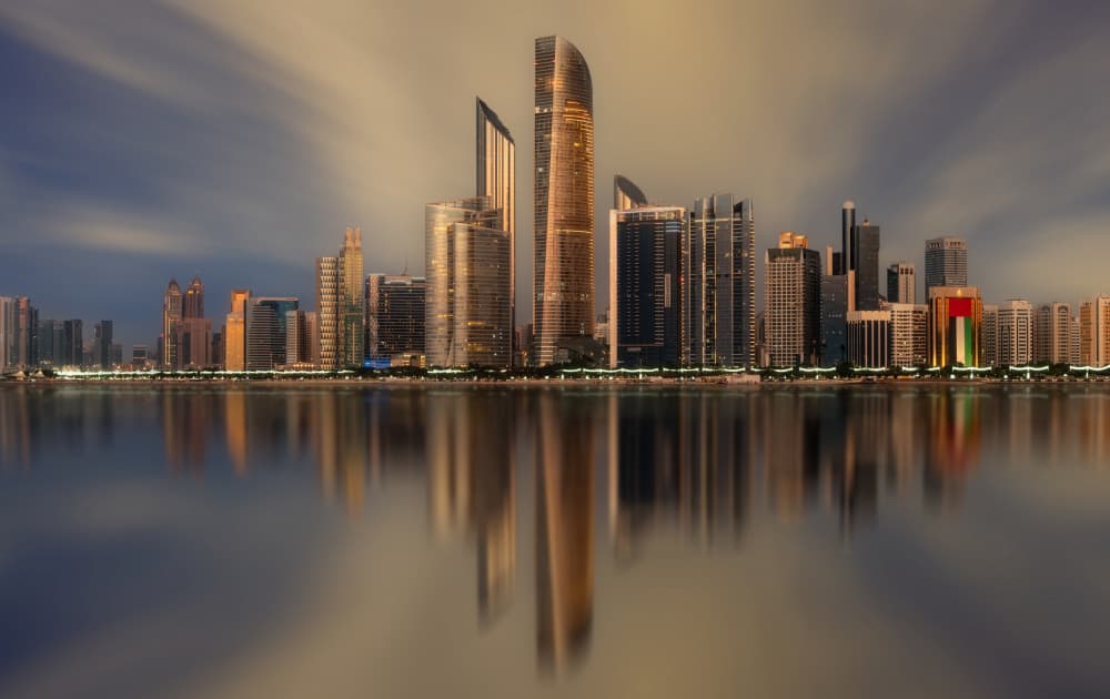 Abu Dhabi Cityscape Reflections by Bartolome Lopez — canvas wall art