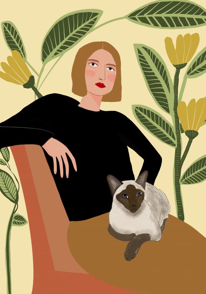 Botanical Woman and Cat by Sharyn Bursic — canvas wall art