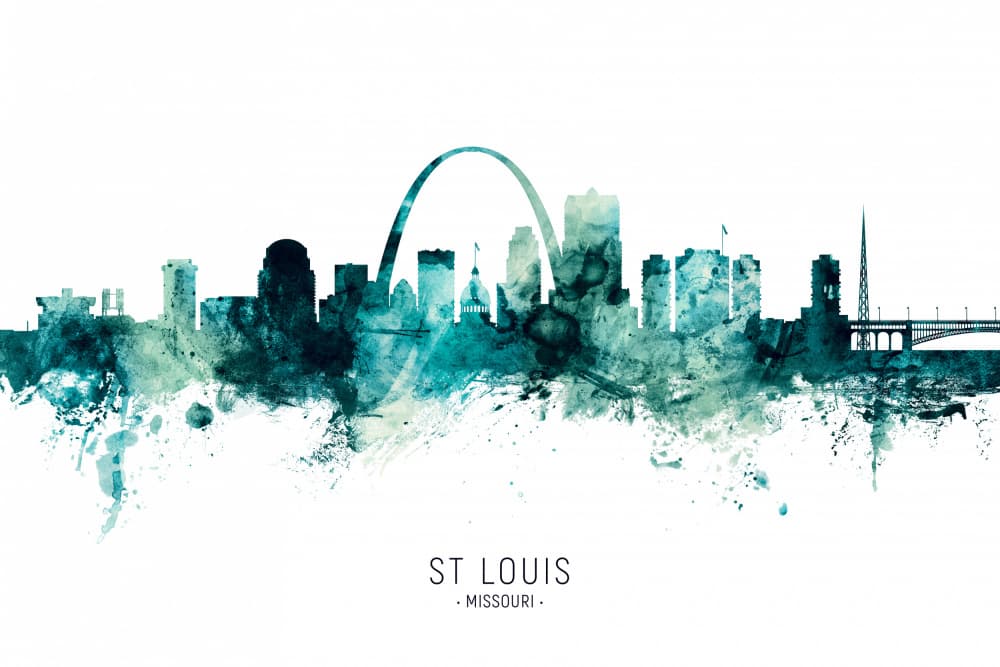 St Louis Skyline Watercolor by Michael Tompsett — canvas wall art