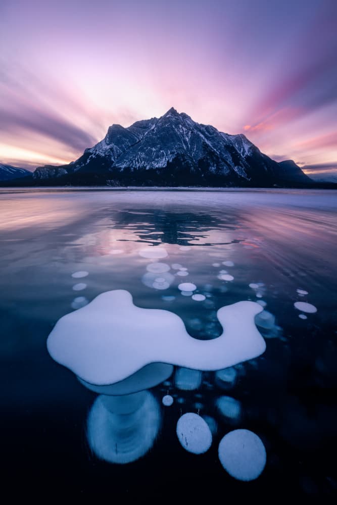 Purple Mountain Lake Sunset by Yongnan Li （李永男） — canvas wall art
