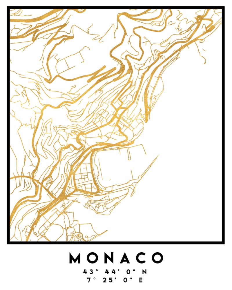 Golden Monaco City Map by Emiliano Deificus — canvas wall art