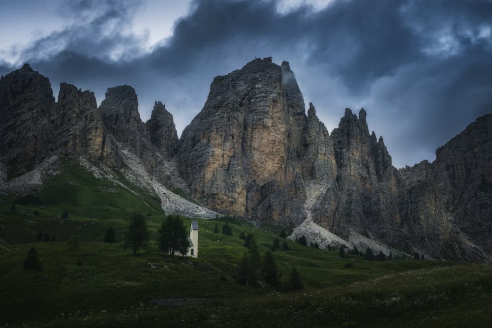 Dolomites Mountain Chapel by Andrea Maestosi — canvas wall art