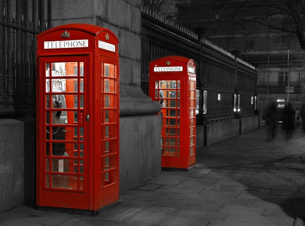 Vivid Red Phone Booths by Jan Lykke — canvas wall art