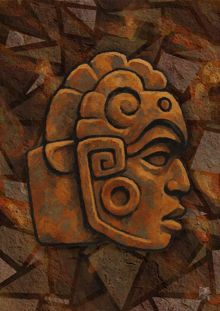 Mayan Stone Head by Osvaldo Russo — canvas wall art