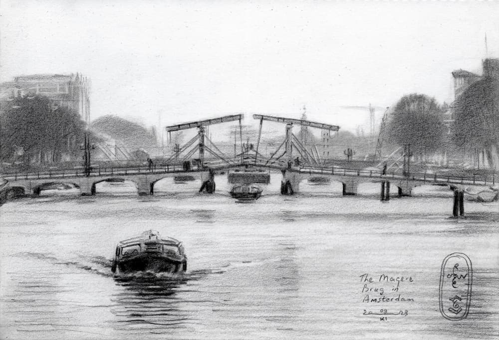 Magere Brug Amsterdam Drawing by Corné Akkers — canvas wall art