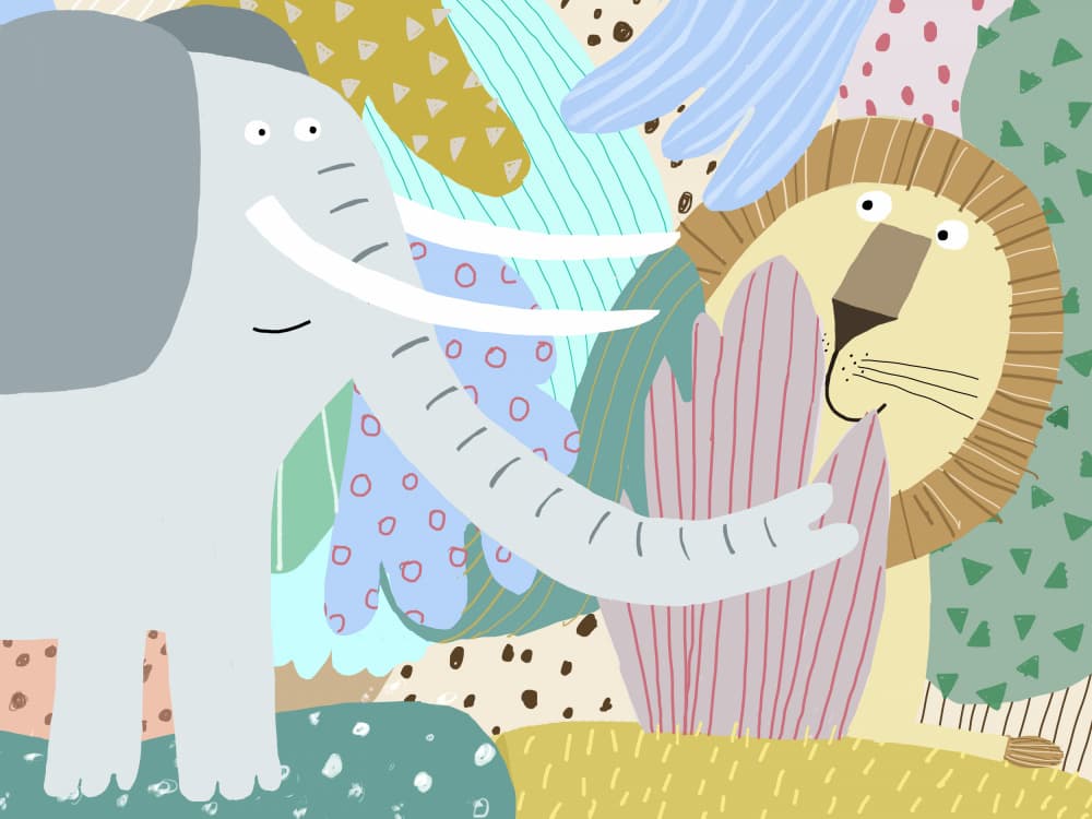 Elephant And Lion Friends by Carla Daly — canvas wall art