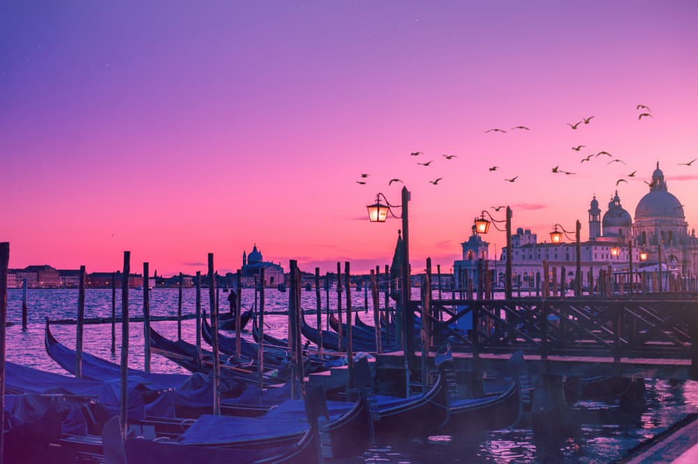 Venice Sunset Gondolas by Alla Simacheva — canvas wall art
