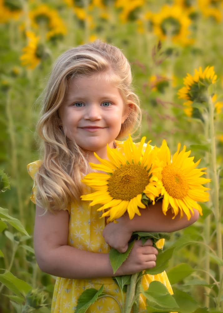 Smiling Girl Sunflowers by Joško Šimic — canvas wall art