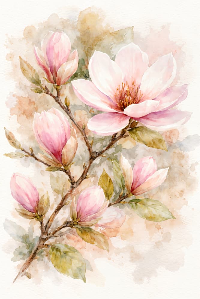 Pink Magnolia Blooms by Natalie Bruns — canvas wall art
