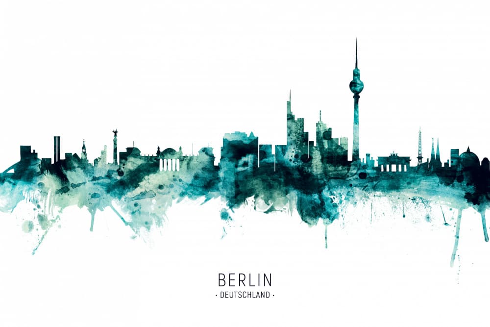 Berlin Watercolor Skyline by Michael Tompsett — canvas wall art