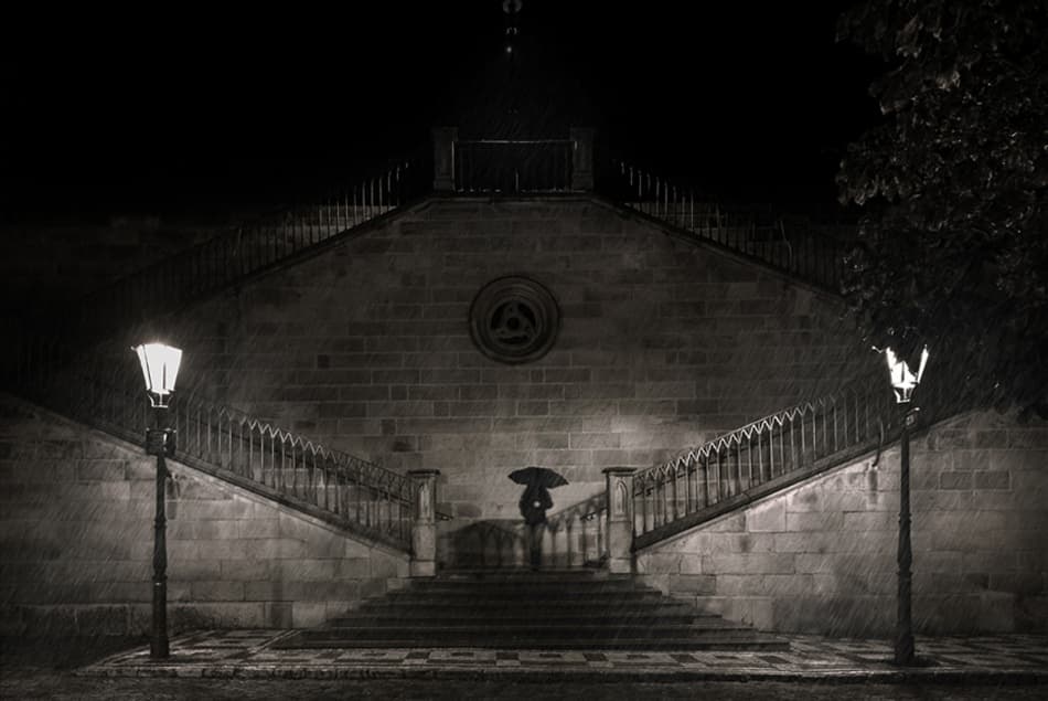 Solitary Rainy Night Steps by Christoph Hessel — canvas wall art
