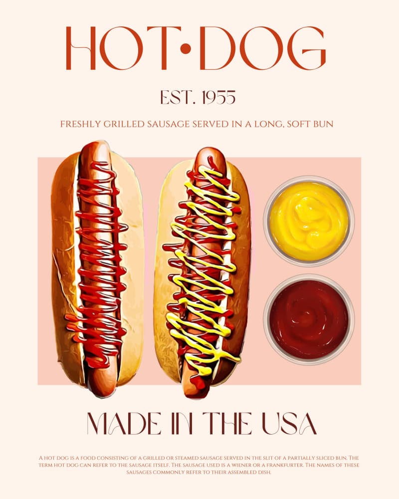 Classic American Hot Dogs by Nazma Khokhar — canvas wall art
