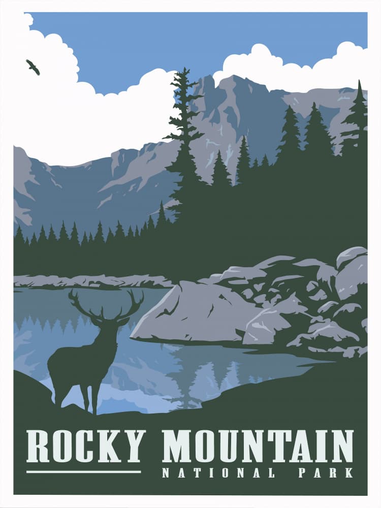 Rocky Mountain Elk Lake by Retrodrome — canvas wall art