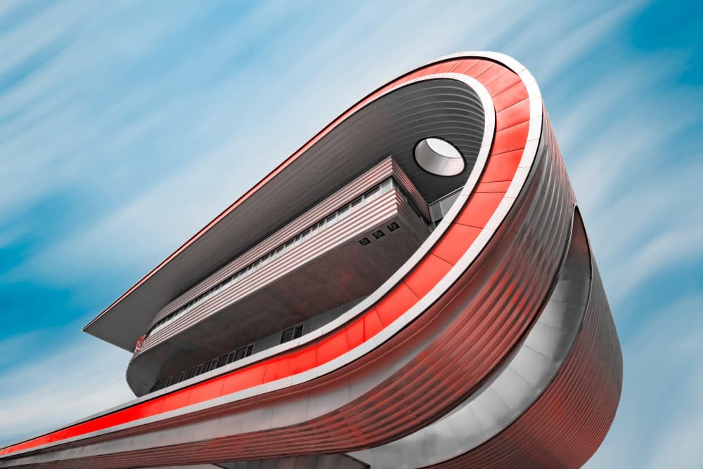 Dynamic Red Architecture by Mike Kreiten — canvas wall art