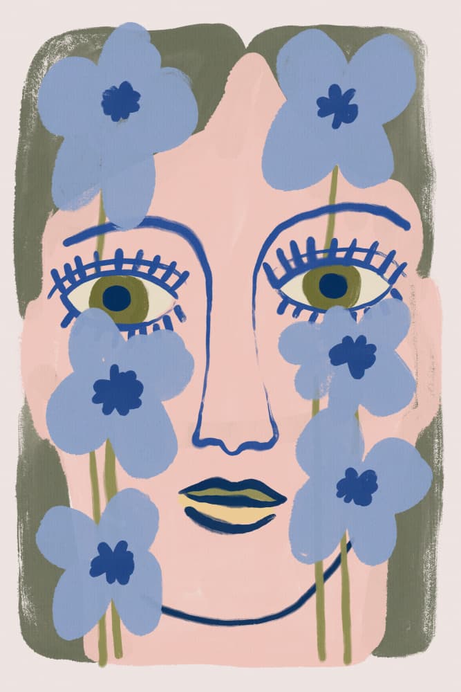Blue Flower Woman by Treechild — canvas wall art