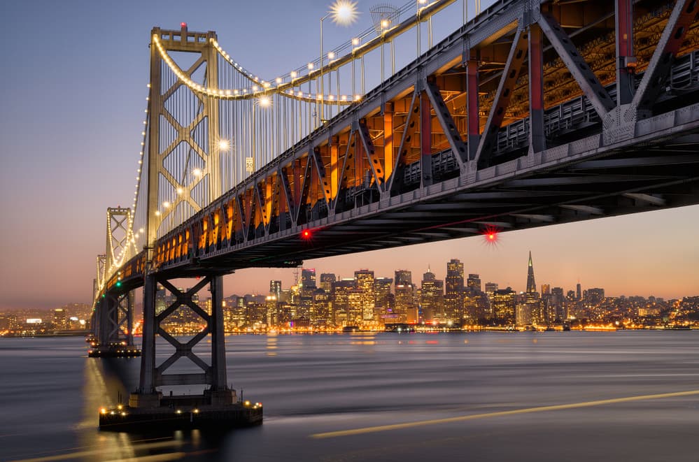 San Francisco Bay Bridge Night by Gerald Macua — canvas wall art