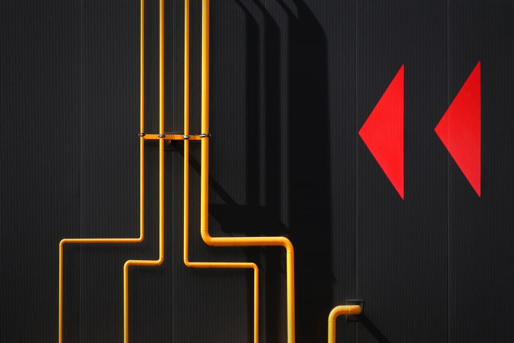 Yellow Pipes Red Arrows by Hans-Wolfgang Hawerkamp — canvas wall art