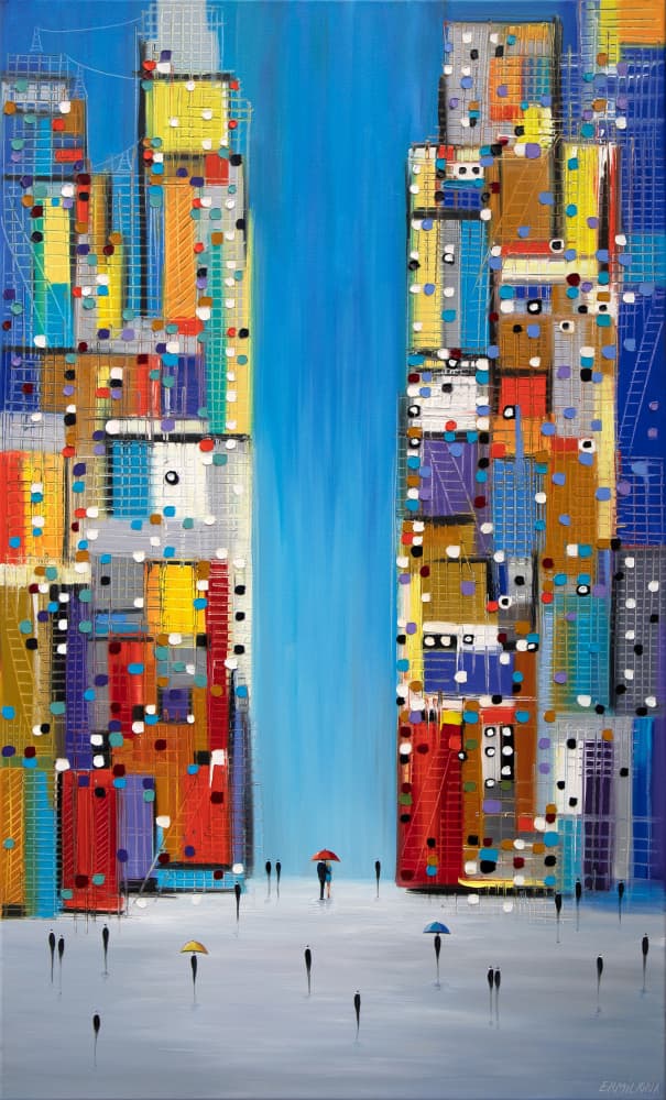Colorful City Rain Walk by Ekaterina Ermilkina — canvas wall art