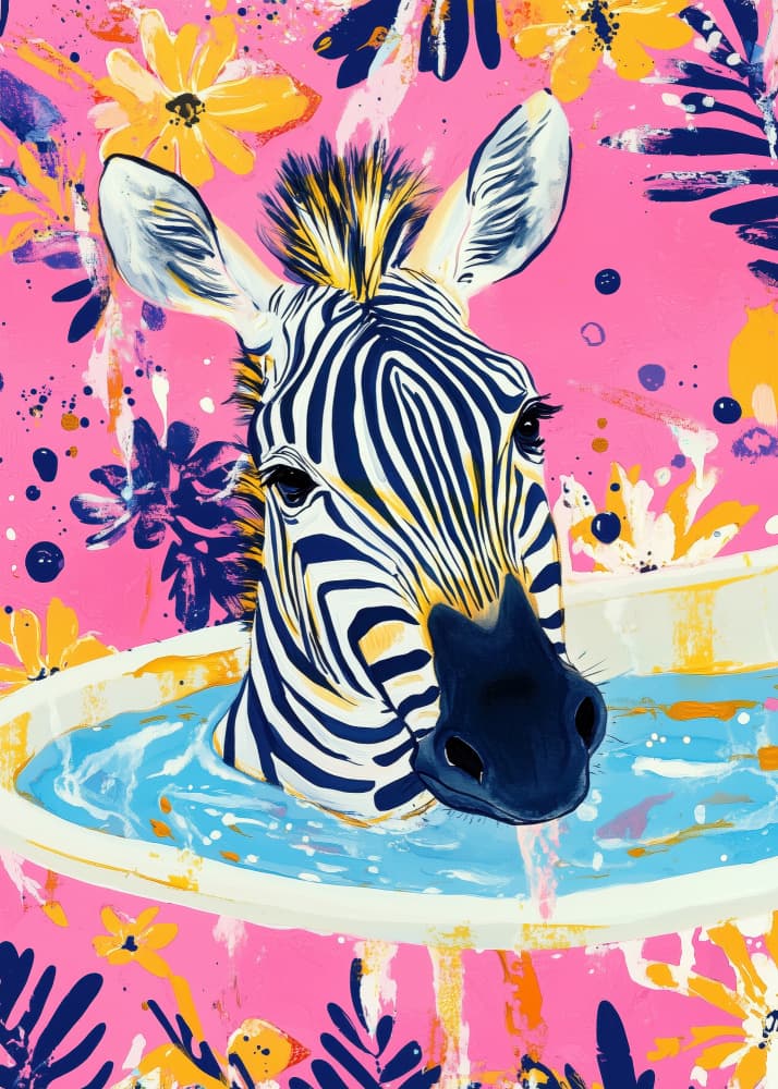 Pink Zebra Bath Time by Justyna Jaszke — canvas wall art