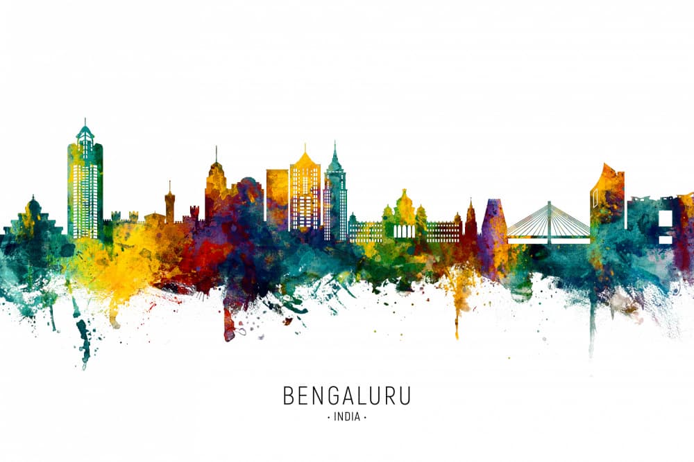 Colorful Bengaluru Skyline by Michael Tompsett — canvas wall art