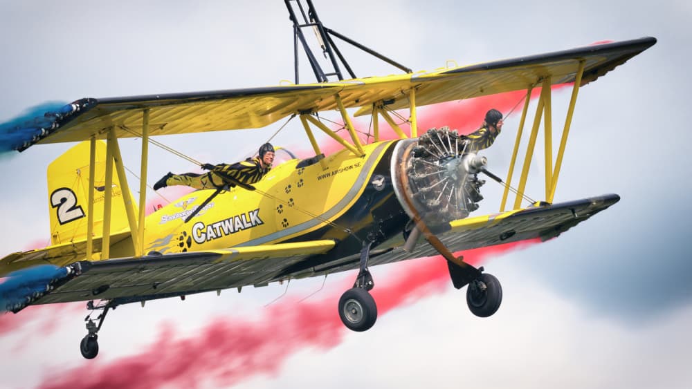 Wing Walker Biplane Show by Piotr Wrobel — canvas wall art