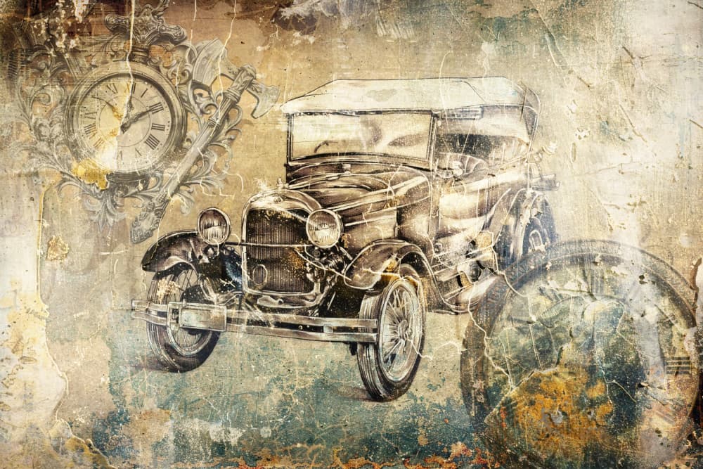 Automobile Vintage Art Illustration Wallart 09 by Rafal Kulik — canvas wall art